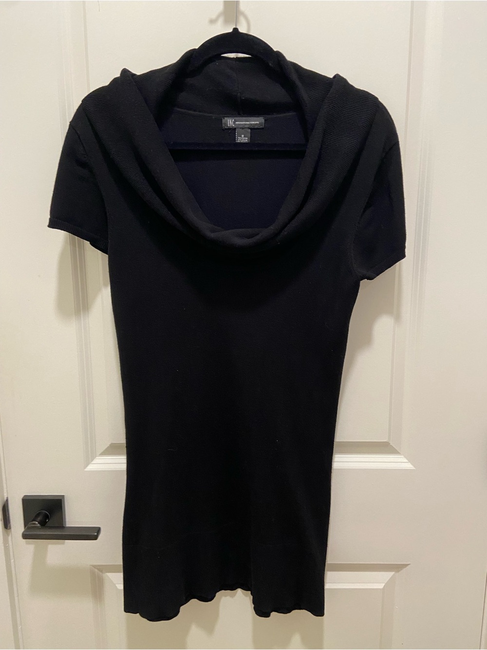 INC International Concepts Black Short-Sleeve Cowl Neck Top